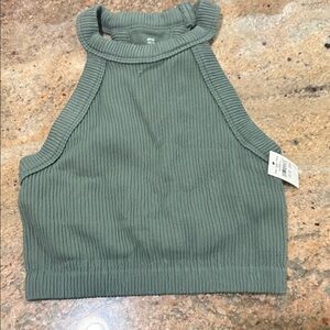 Aerie Ribbed Green Crop Top with built in bra